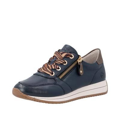Keilsneaker REMONTE, Damen, Gr. 36, Textil, blau (blau kombiniert), Leder, Schuhe, Freizeitschuh, Halbschuh, Schnürschuh mit Außenreißverschluss