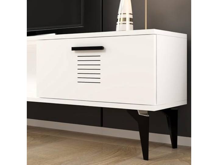 Hanah Home Modern White TV Stand, 150 cm Wide, 44.6 cm High, 29.6 cm Deep 100% Melamine Coated Particle Board, 18 mm Thick Stylish & Functional Design for Living Rooms