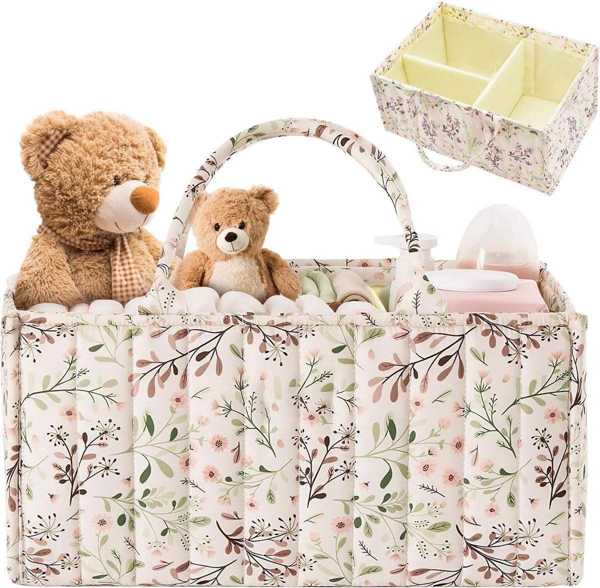 Luiertas met bloemenpatroon en uitneembare vakken voor baby essentials