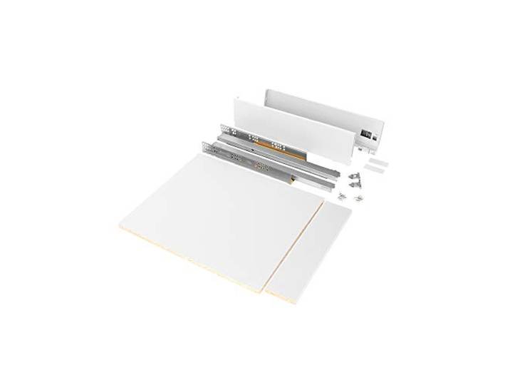 Emuca - Kit système tiroir de cuisine et salle de bain avec panneaux incluses et coulisses à sortie totale avec fermeture amortie\, hauteur 93 mm pour module 450 mm et profondeur 500 mm\, blanc.