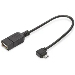 Digitus USB 2.0 Adapterkabel, OTG, Typ micro B - A St/Bu, 0.15m, USB 2.0 konform, rechts gewinkelt,sw