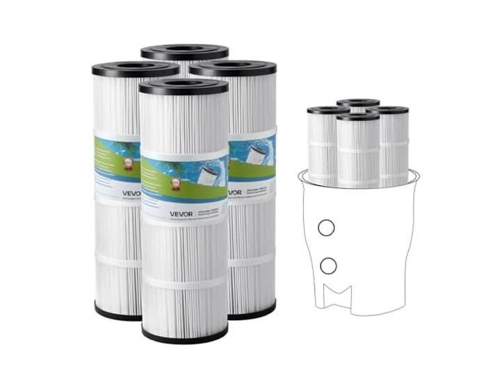 VEVOR Cartouche de Filtre de Piscine Lot de 4 x 7\,4 m²\, Cartouche Filtrante de Rechange de Spa Compatible avec CCP320\, Pleatco PCC80-PAK4\, Plissée Trilobée\, pour Filtration de Piscines\, Spas