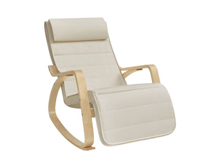 Fauteuil à bascule avec repose-pieds réglable blanc et beige
