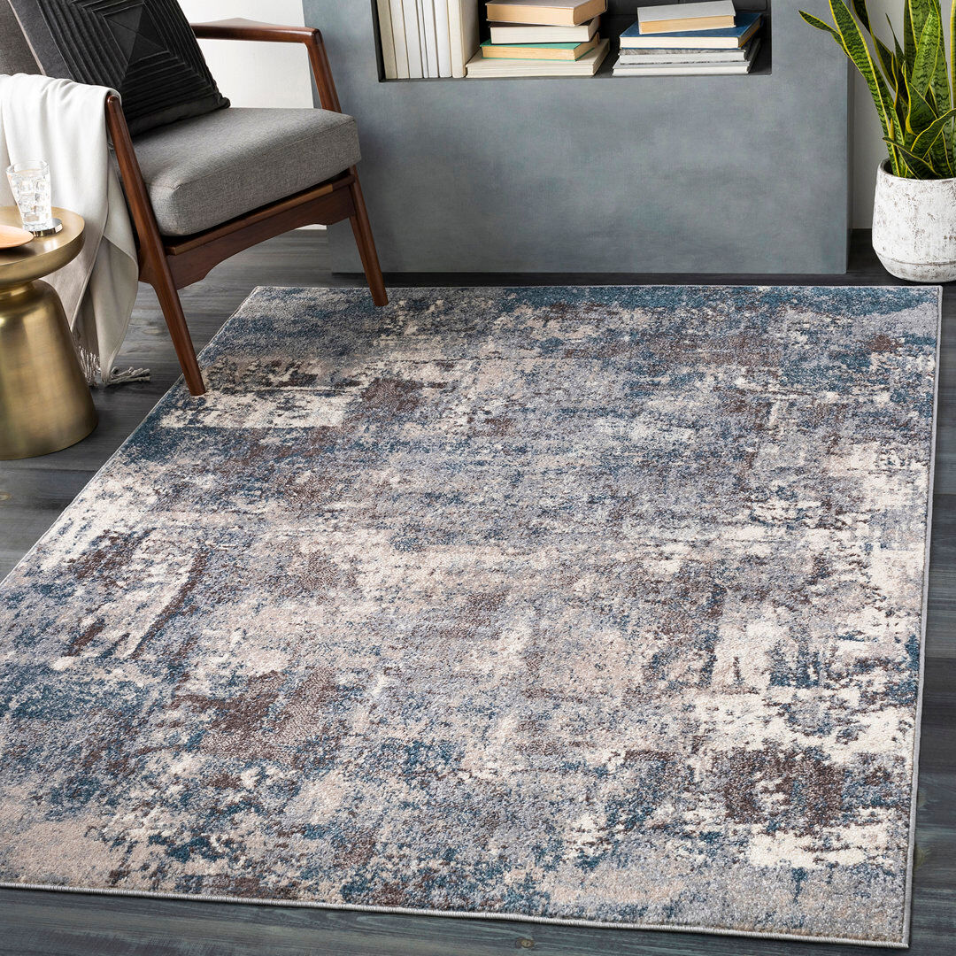 Blue Elephant Abstract Area Rug Cream;Grey;Brown;Blue Square 200cm
