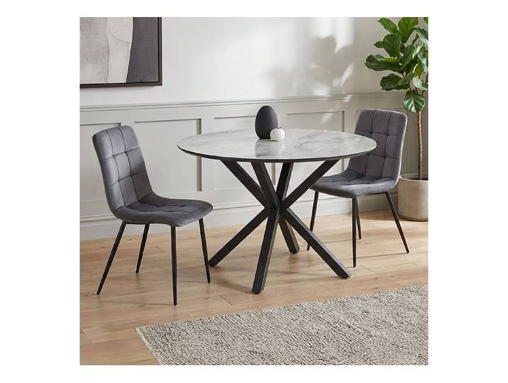 Homestyle4u Esstisch Esstisch rund 100 cmSchwarz klein Marmoroptik Küchentisch Metall, spritzwasserfest