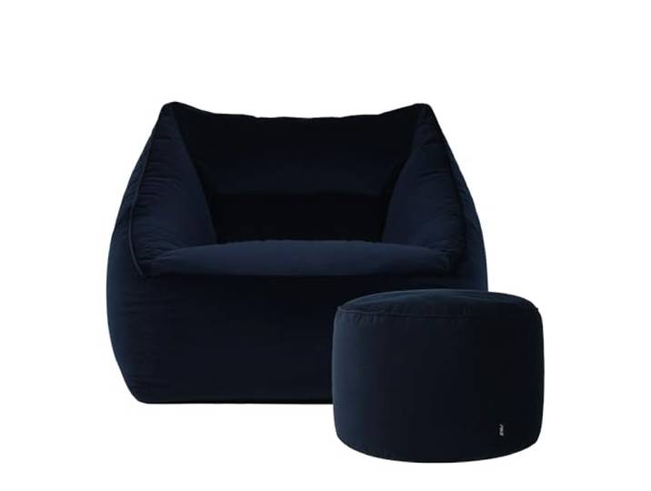 Icon Natalia Samt Sitzsack Sessel und Sitzpuff mit Füllung, Blau In Deutschland Hergestellt, Sitzsack Erwachsene, Flauschiger Samtstoff, Bequemer Sessel für Wohnzimmer und Schlafzimmer
