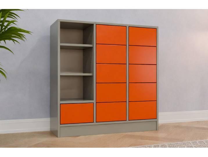 Wohnzimmerschrank nach Maß - RAL 2004 Reinorange - 100x98x35cm - Individuell konfigurieren