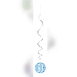 6 Swirl Girlanden blau & silber Zahl 60