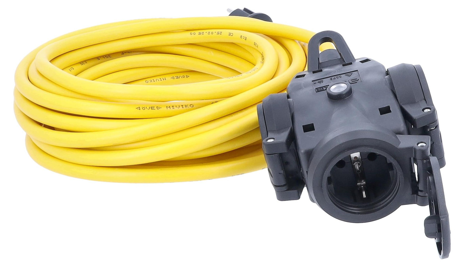 as-Schwabe 3-voudig verdeelcontactdoos met rubberen kabel en 1,5 meter verlengsnoer, 3G1,5, IP44