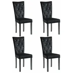 Décoshop26 - Set aus 4 schwarzen Samt-Esszimmer-/Küchenstühlen mit Kristallknöpfen CDS021864
