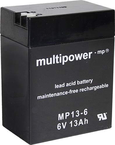 Multipower MP13-6 A96801 Bleiakku 6V 13Ah Blei-Vlies (AGM) (B x H x T) 108 x 140 x 70mm Flachstecker 4.8 mm, Flachstecker 6.35mm