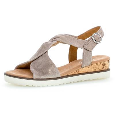 Keilsandalette GABOR "GENUA", Damen, Gr. 44, Textil, grau (taupe), Ziegenveloursleder, metallic, Schuhe, Sommerschuh, Sandale, Keilabsatz, mit Metallic-Effekt, G-Weite