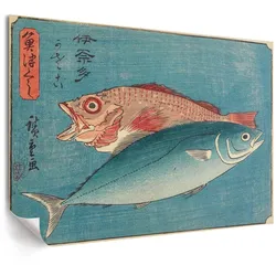 POSTER - 59x42 cm (A2) - Utagawa Hiroshige - Gelbschwanzmakrele und Barsch