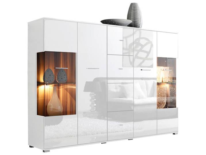 Livetastic Highboard, Weiß, 6 Fächer, 4 Schublade(n) Schubladen, 188x133x37 cm, Made in EU, Wohnzimmer, Kommoden & Sideboards, Highboards