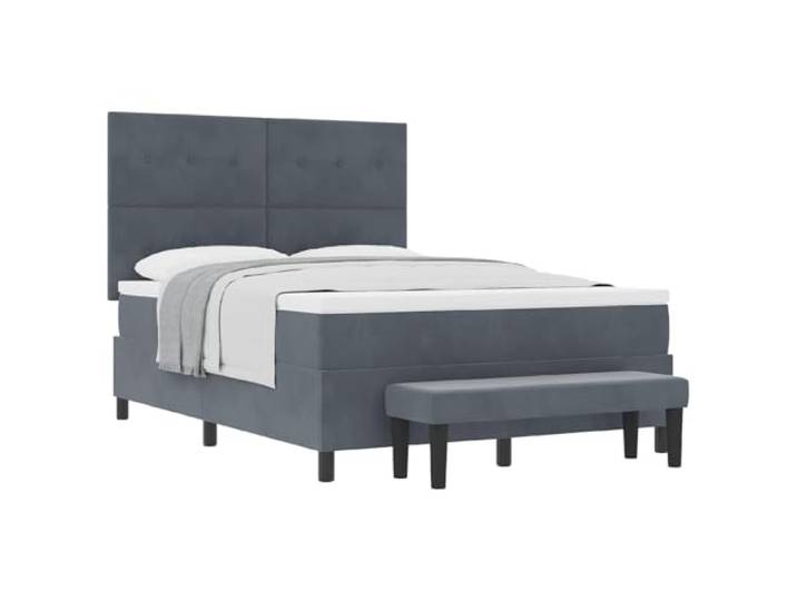 KKgypkn Boxspringbett mit Matratze 140x200 cm, Samt Boxspringbett Dunkelgrau, modernes Design mit Samtkopfteil und mittelfester Schaumstoffmatratze, Stabiler Holzwerkstoff-Rahmen,