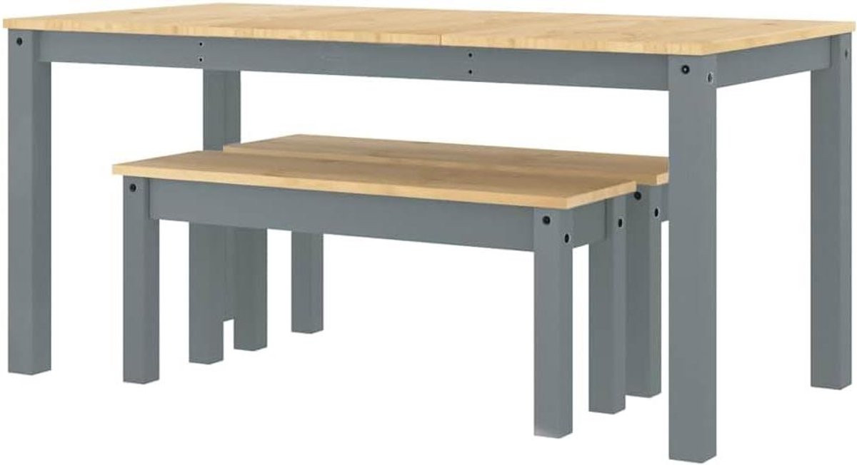 Eetset van grenenhout met eettafel en banken in grijs, lengte: 160 cm