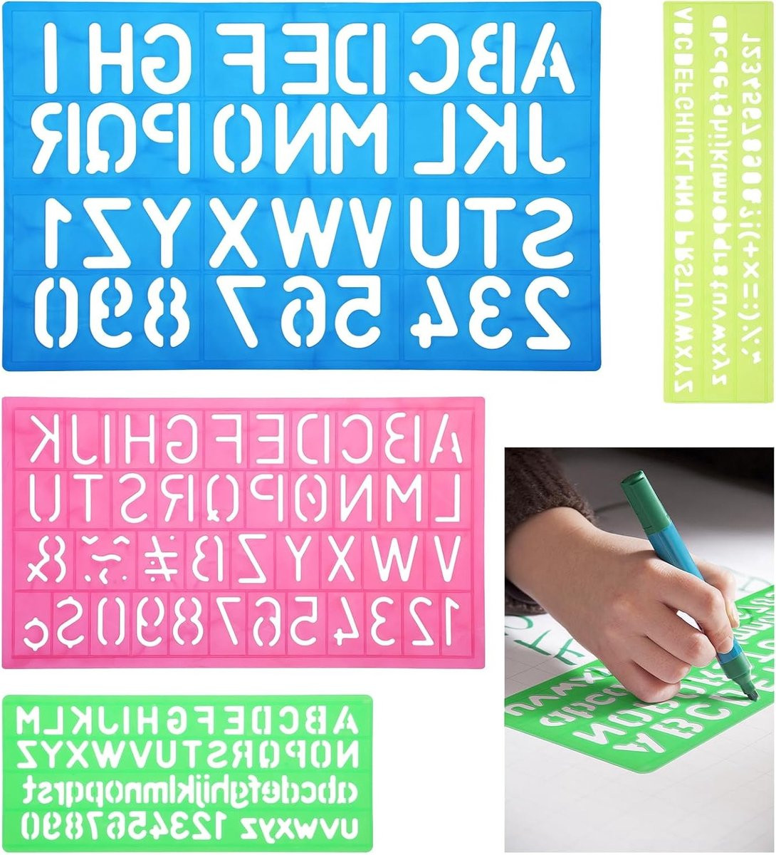Set van 4 alfabet en cijfer sjablonen van plastic voor creatief leren, schilderen en scrapbooken