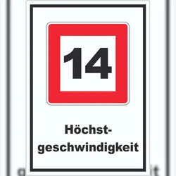 HB-Druck Höchstgeschwindigkeit 14 kmh nicht zu überschreiten Aufkleber mit Symbol und Text A0 (841x1189mm)
