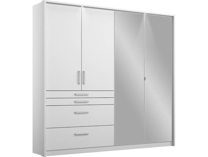 Drehtürenschrank, Holzwerkstoff, Alpinweiß Hochglanz, 181×197×54 cm, Mit Beleuchtung & Schubkasten, Landhaus, Rauch