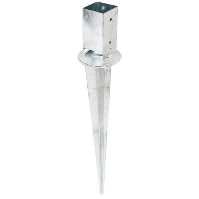 Einschlag-Bodenhülse ALBERTS "71x71 mm", silber (silberfarben), B:7,1cm, Stahl, Bodenanker, für Vierkantholzpfosten, mit verstellbarem Topf, Gesamtlänge 750 mm