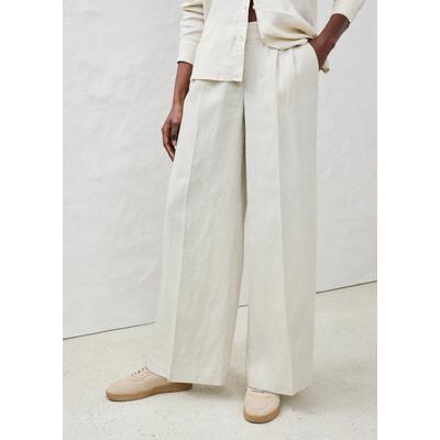 Bundfaltenhose BONPRIX, Damen, Gr. 46, N-Gr, beige (hellsand), Obermaterial: 100% Leinen, loose fit lang, Hosen, aus Leinen, strapazierfähiges Material, Loose Fit, mit Knittereffekt