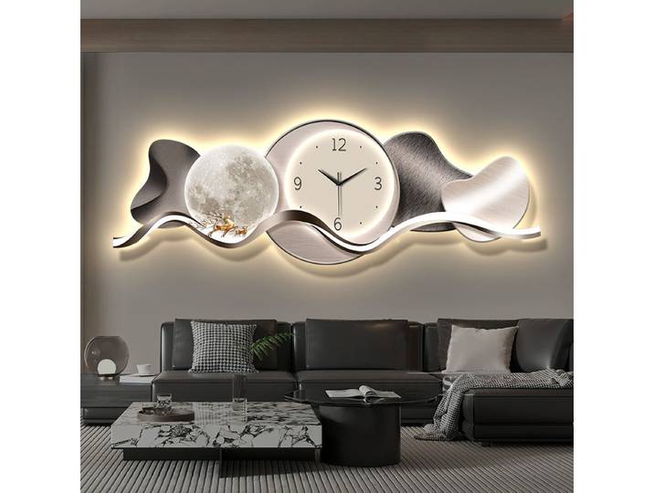 Horloge murale LED de luxe, design artistique, silencieuse, minimaliste, style nordique, pour salon, décoration intérieure