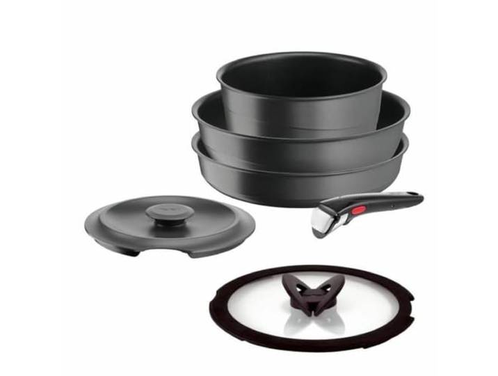 Tefal Ingenio 6-teiliges Set, Induktion, Aluguss, Pfanne, Wok + Glasdeckel, Schmortopf + Deckel aus Gusseisen, abnehmbarer Griff, spülmaschinengeeignet, Inspiration L867S604