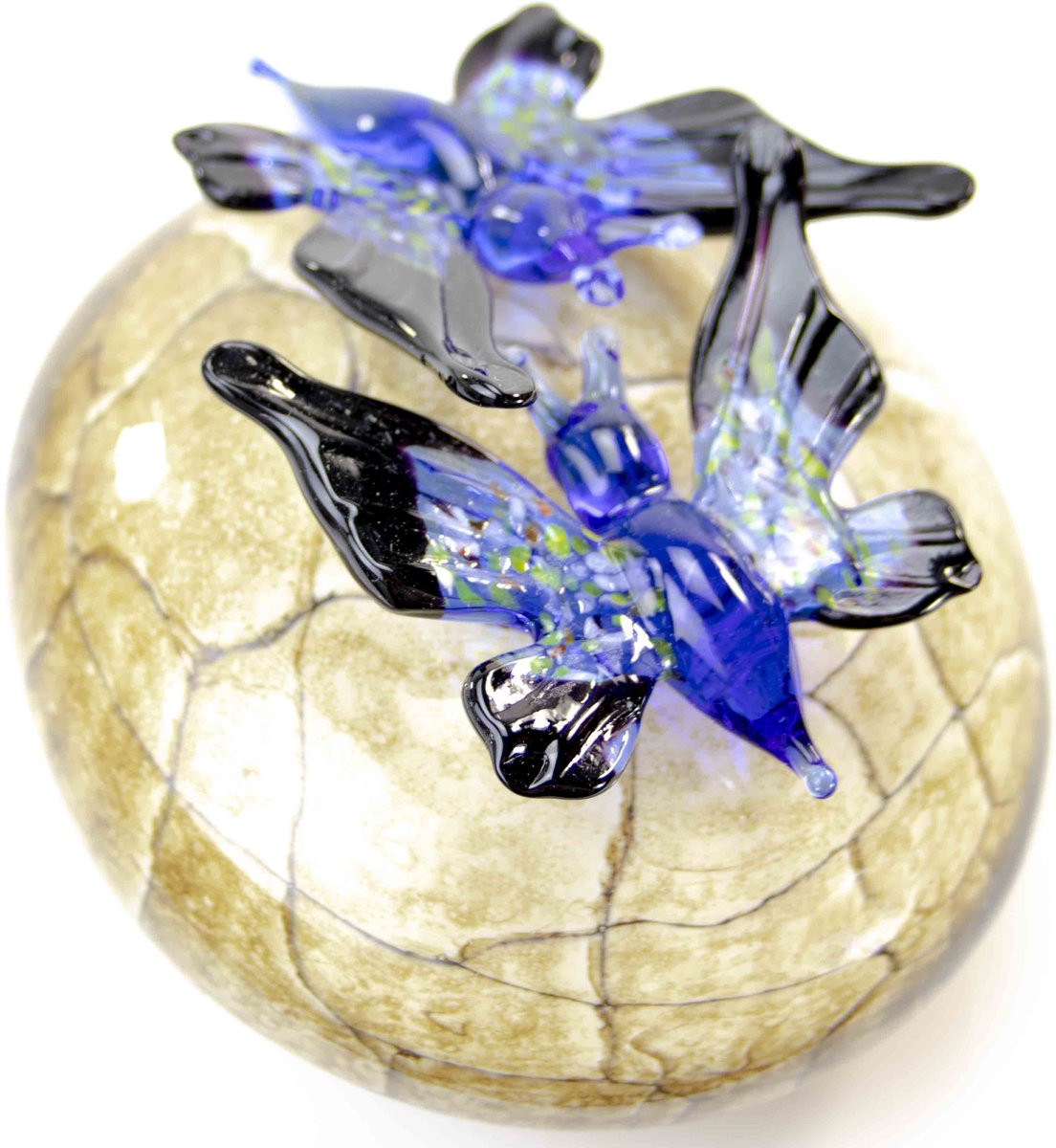 Loranto Mini Urn met Vlinders Blauw - Bruine Steen - Crematie Urn