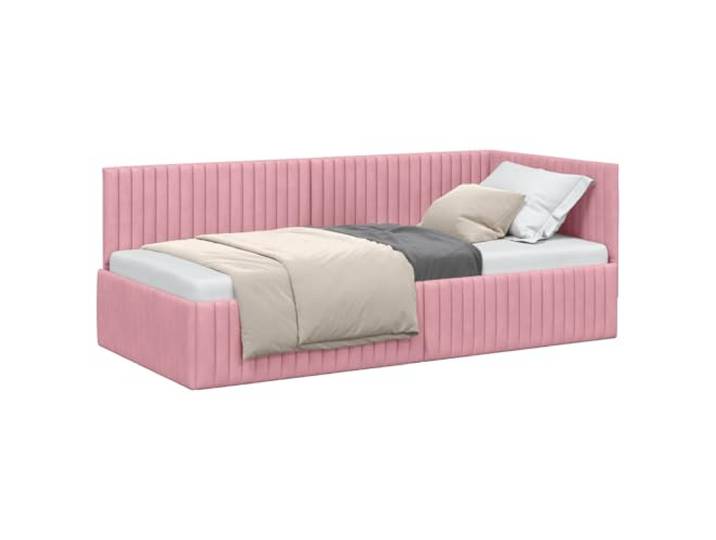 PUGYNBK Eckbettgestell in Rosa, 90 x 200 cm, Samt Platzsparendes L-Design, verstellbares Kopfteil, Lamellenfuß, Verwendung als Sofa oder Bett