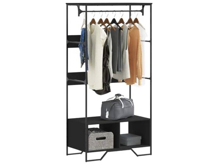 smnyxs Schrank, Schwarz, 90 x 50 x 180 cm, Holz, mit Stange und Ablage Glatte Oberfläche, feuchtigkeitsbeständig, Wandbefestigung im Lieferumfang enthalten, klare Linien, Aufbewahrung für Kleidung