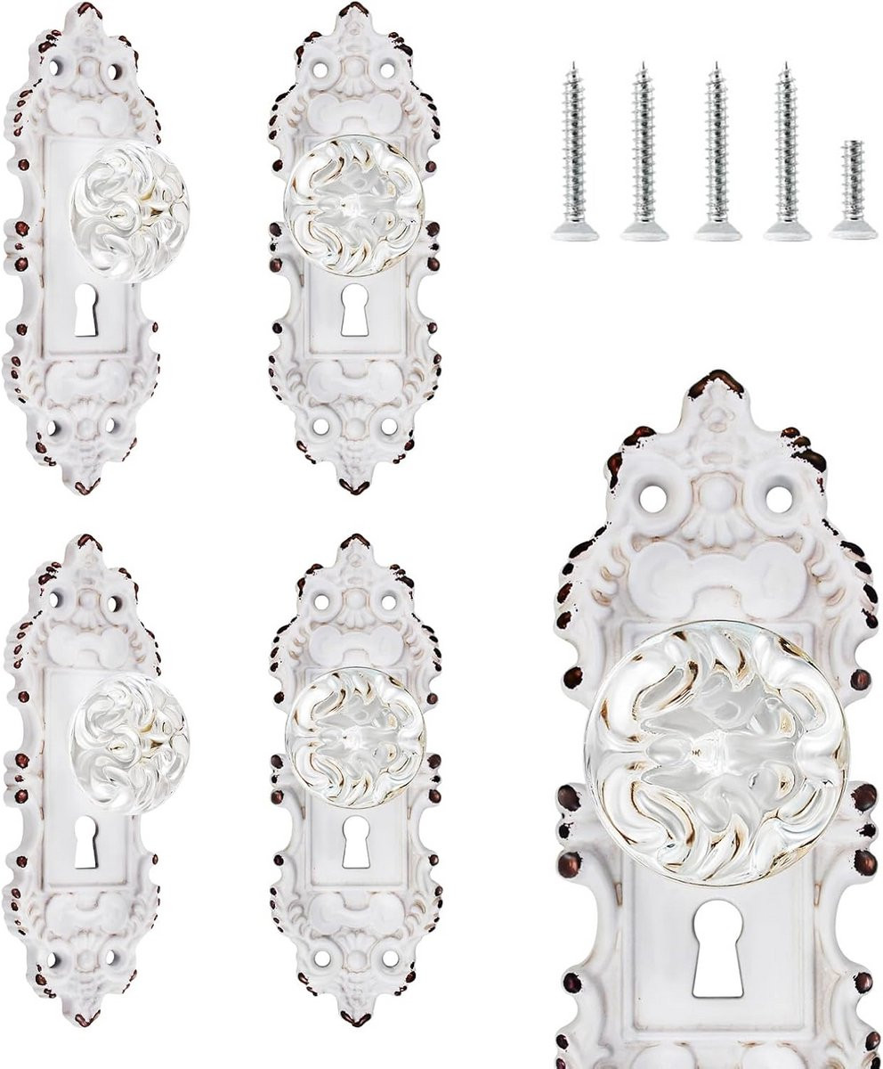 Set van 4 Shabby Chic kastknoppen in wit transparant met landelijke stijl