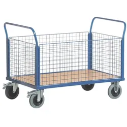 ROLLCART Gitter-Vierwandwagen 100x67 cm Holz-Ladefläche blau, 117x99x70 cm