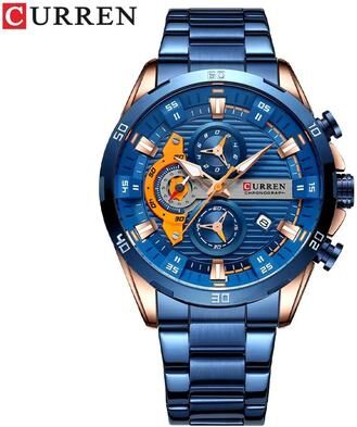 Uplifted Finds Curren Stainless Steel Mens Watch With Luminous Chronograph Dial blue