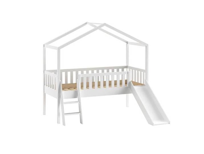 ARKAN - Lit Cabane Surélevé 90x200cm Pin Blanc avec Toboggan