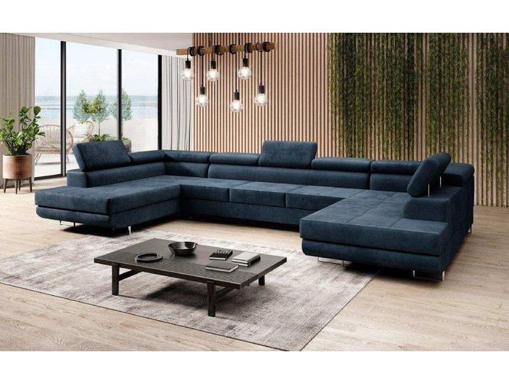 Designer Sofa Taormina mit Schlaf- und Klappfunktion in Samt - Samt - Blau - Luxusbetten24