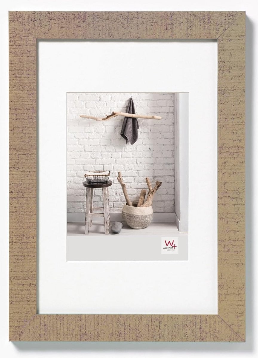 Houten fotolijst beige met passepartout, 10x15 cm