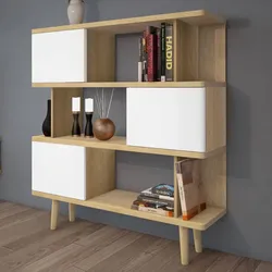 Raumteiler Regal in Weiß und Eichefarben Skandi Design