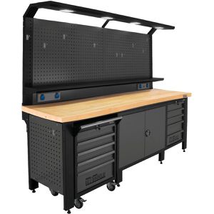 Trutzholm Werkbank 24521, schwarz, 3-teilig, mit Werkzeugwagen & Lochwand, 256 x 198 x 74 cm