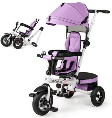 Costway Folding Tricycle Baby Stroller with Reversible Seat and Adjustable Canopy-Pink