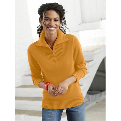 Troyer CLASSIC BASICS "Pullover", Damen, Gr. 46, gelb (ocker), 100% Baumwolle, unifarben, Pullover Troyer