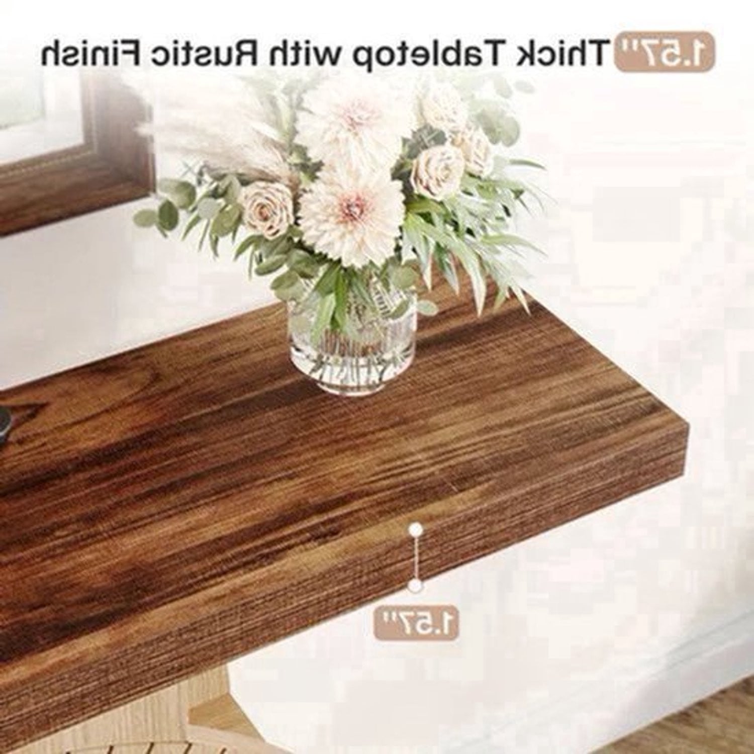 Console Tafel Modern Farmhouse in Massief Hout met Open Opbergruimte en Ronde Basis, Walnootbruin