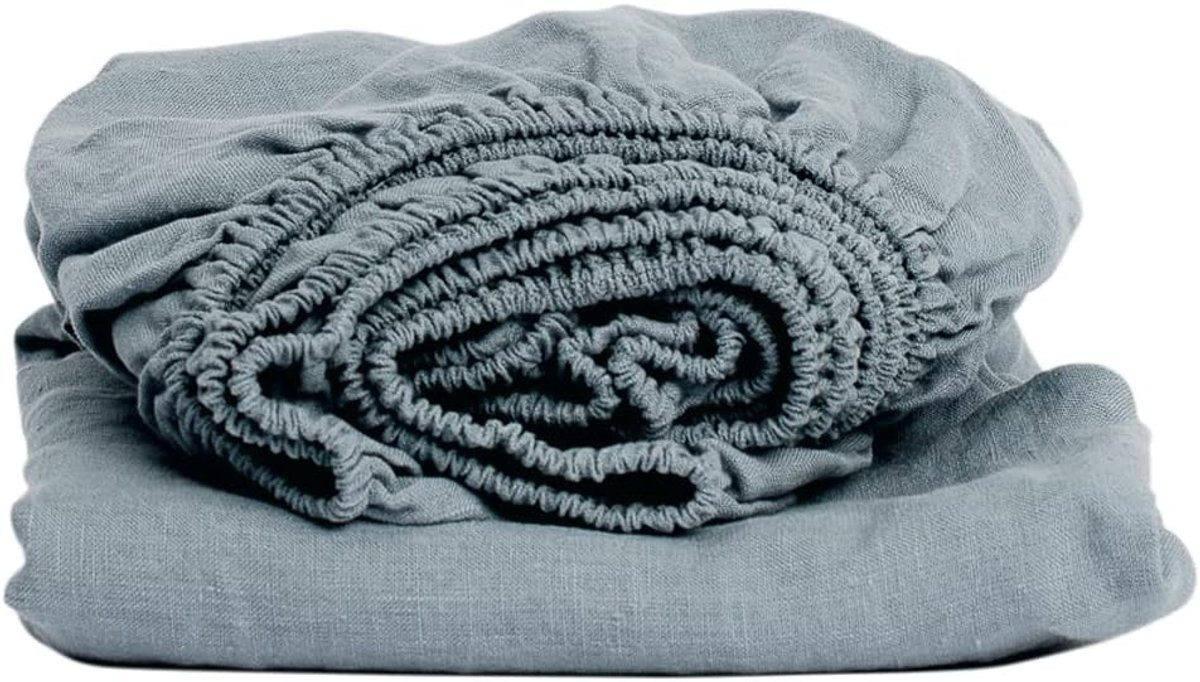 Linnen Home Hoeslaken van 100% stonewashed linnen, grijs-blauw, 160 x 200 cm