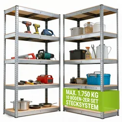 Juskys Lagerregal Basic 2er Set 180x90x40 cm – Metall Schwerlastregal, 10 Böden, 1750 kg, verzinkt