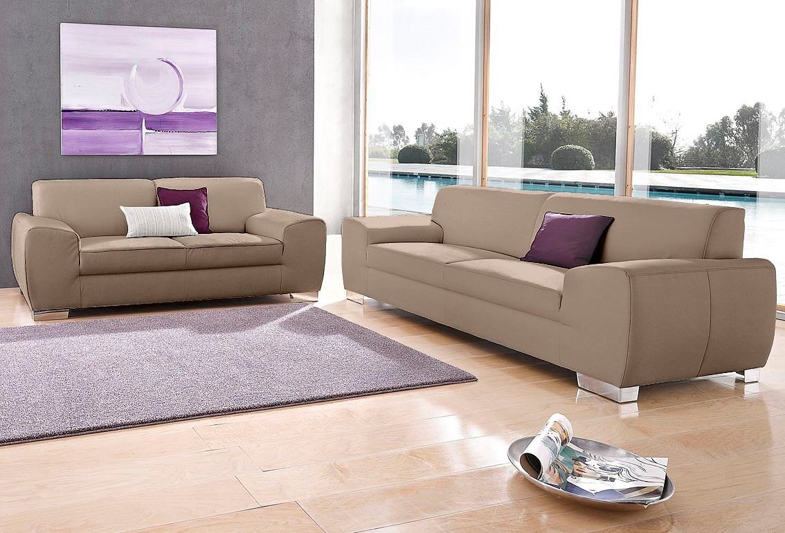 Polstergarnitur DOMO COLLECTION "Ricardo kubisch, modern & elegant, bequem, Federkernunterfederung", beige (natur), Microfaser PRIMABELLE, Sitzmöbel-Sets, Polstergarnitur, Set: 2-Sitzer und 2,5-Sitzer