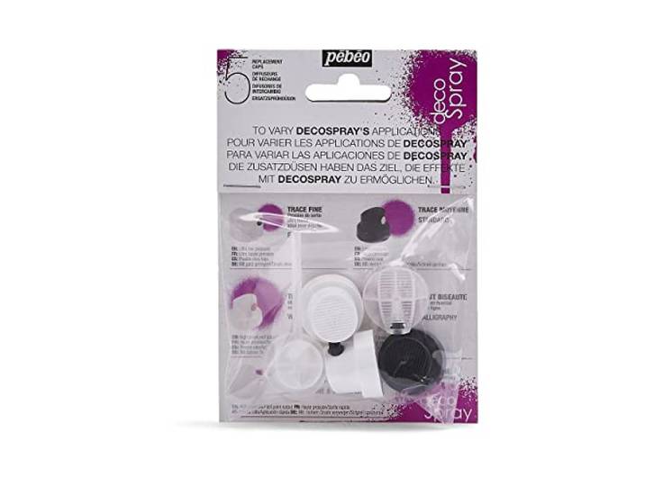 PEBEO - decoSpray - 5 Diffuseurs de Rechange pour Spray - 1 Buse Tracé Fin + 1 Buse Tracé moyen + 1 buse Tracé Large + 1 Buse Traits Biseautés + 1 Buse Trait Ligne et Transfert de Peinture