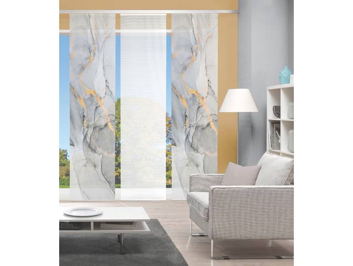 Schiebegardine VISION S MARMOSA 3er SET Gr. 1, grau (goldfarben, grau), B:60cm H:260cm, Polyester, Gardinen, Schiebegardine, Bambus-Optik, Digital bedruckt
