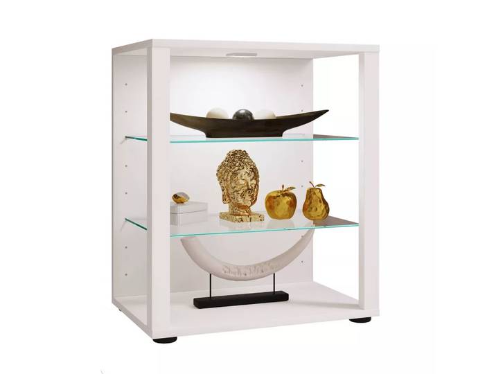 VCM - Glasvitrine stehend Vitrine Glas mit ESG-Sicherheitsglas Maße ca. H. 60 x B. 52 x T. 35 cm Standvitrine Glas Modern und platzsparend Glas, 52 CM, Weiss