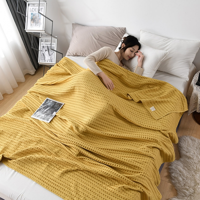 Shop Station Soft Cotton Waffle Blanket Lightweight Knitted Throw Blanket For Bed, Sofa & All Season Comfort yellow 39.37 59.06 In