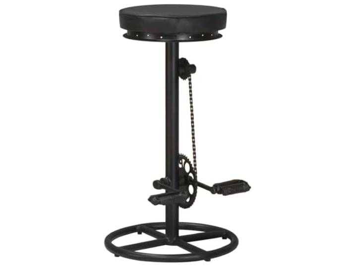 Barhocker, 2 Stück, schwarz, echtes Ziegenleder Fahrrad-Fußstütze, massives Eisengestell, bequeme Polsterung, max. Belastung 110 kg, einfache Montage