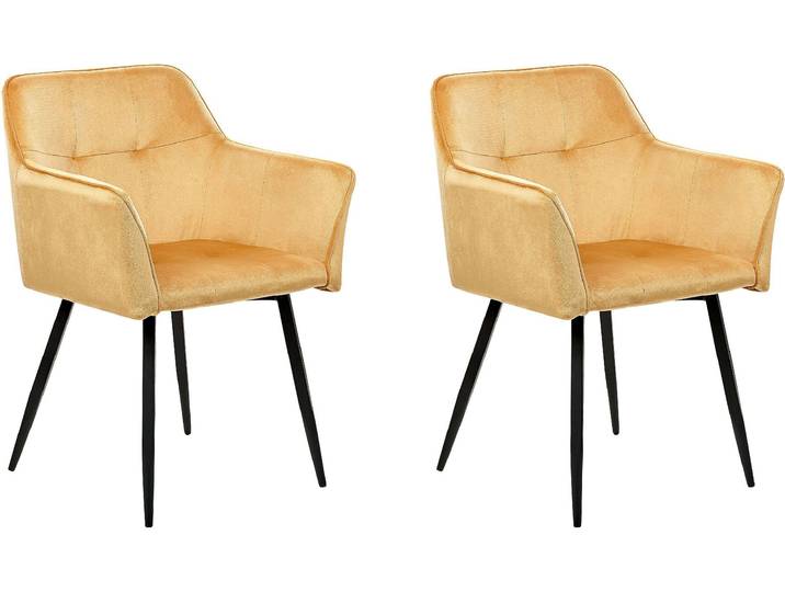 BELIANI Esszimmerstuhl 2er Set Senfgelb Samtstoff mit Schwarzen Metallbeinen Glamourös Modern Wohnzimmer Essbereich Flur Diele Ausstattung Möbel